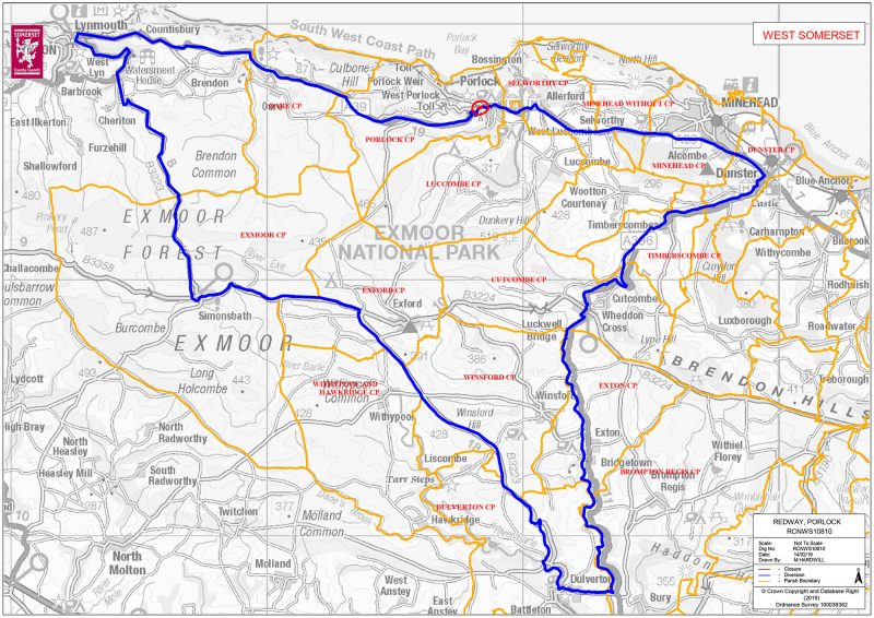 Road closure in Porlock March 2019